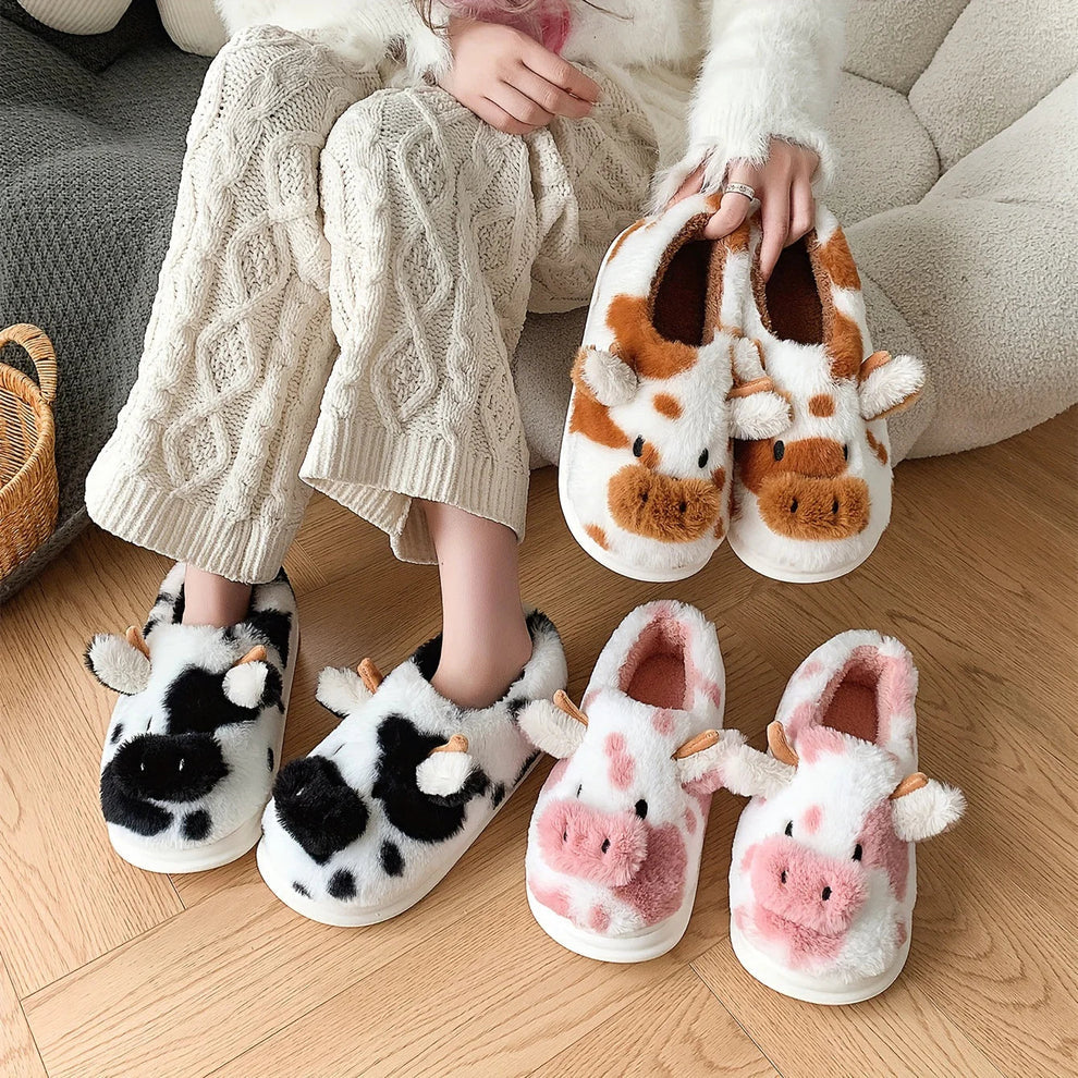 Fluffy&Peach™ - Stitched Cow Slippers