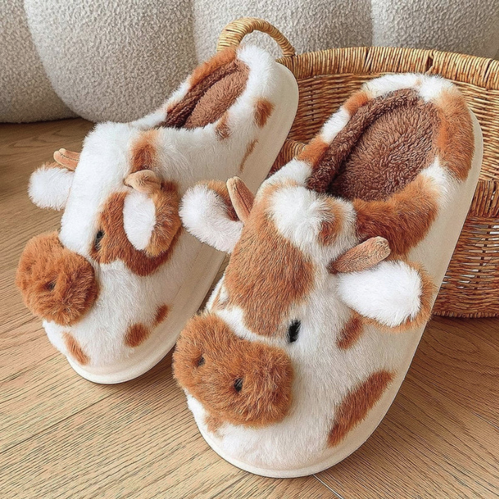 Fluffy&Peach™ - Stitched Cow Slippers