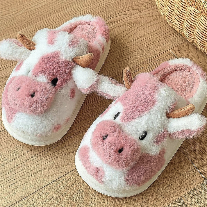 Fluffy&Peach™ - Stitched Cow Slippers