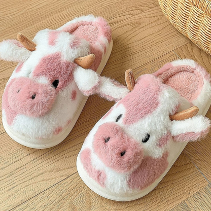 Fluffy&Peach™ - Stitched Cow Slippers